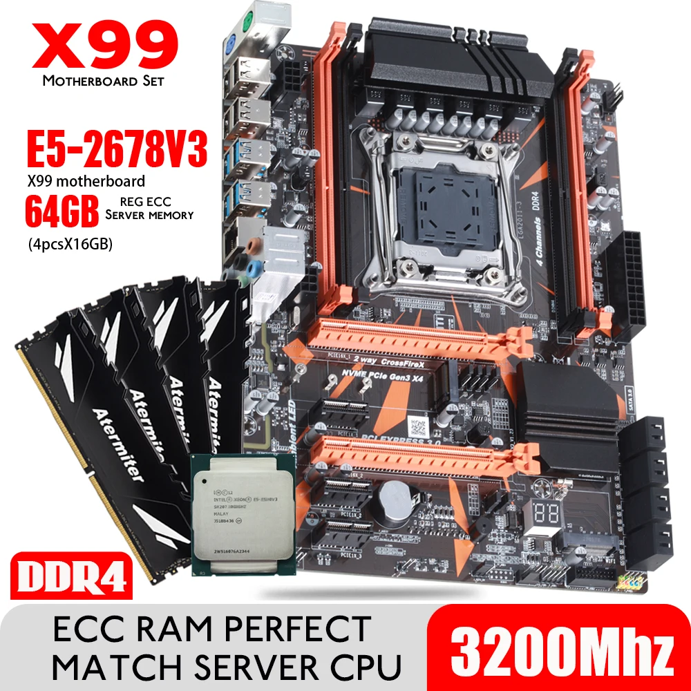 Atermiter X99 DDR4 D4 Motherboard Set with Xeon E5 2678 V3 LGA2011-3 ...