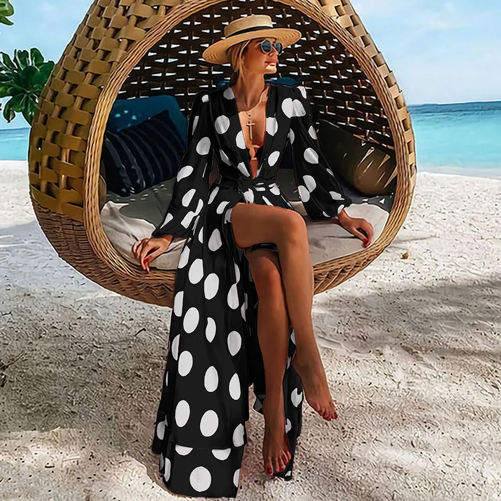 Пляжное платье 2021 Bikini Cover Up печати ванный комплект Для женщин Кимоно размера плюс