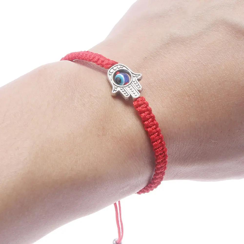 6pcs Evil Eye Bracelet Set - Kabbalah Hamsa Hand Protection Bracelets, Adjustable Red & Black Braided String