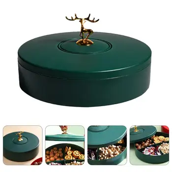 

Lid Snacks Box Dried Fruit Snack Serving Tray Nuts Storage Box Plastic Grid Fruit Tray Round Rotating Snacks Candy Nuts Seed Box