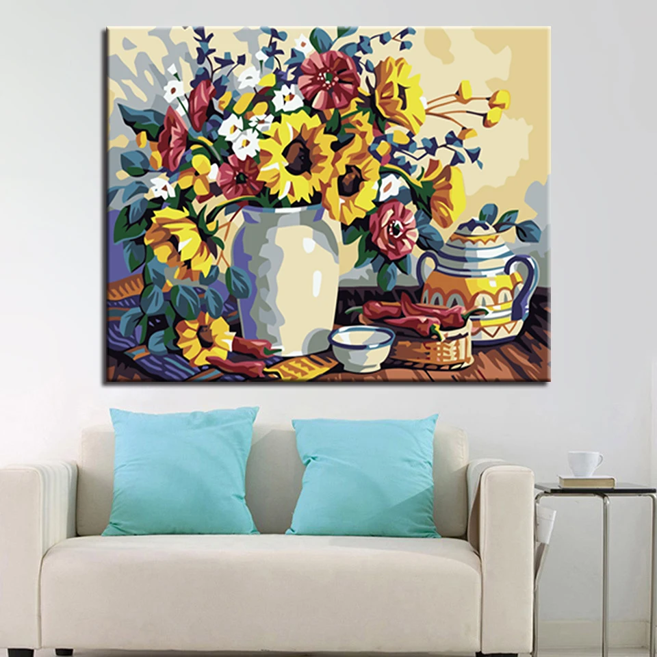 

Sunflower DIY Painting By Numbers Kits Calligraphy Painting Acrylic Paint By Number For Home Decoration A work of art