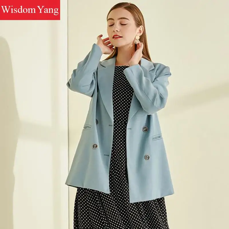 Весенние Костюмы Куртка женская желтая синяя Женское Пальто приталенное Элегантное повседневное деловое пальто куртки Офисная Женская верхняя одежда пальто