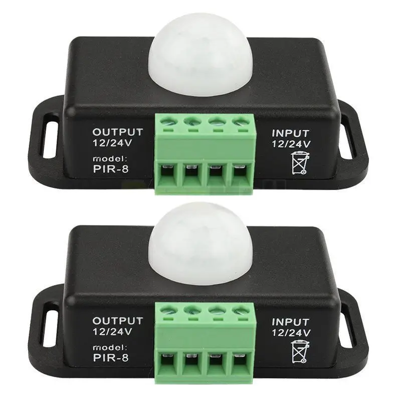 

2 X DC 12V/24V 8A Body Infrared PIR Motion Sensor Switch LED Light Strip Automatic, black