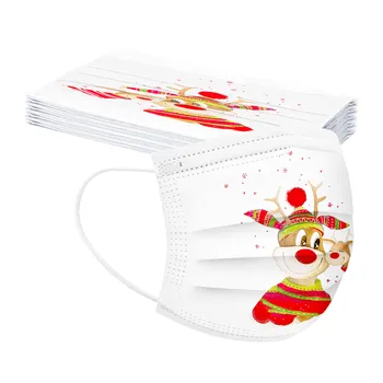 

10pcs Christmas Print Mask 3ply Filter Ear Loop Breathable Protection Face Mask Disposable Elastic Mouth Face Mask Mascarillas