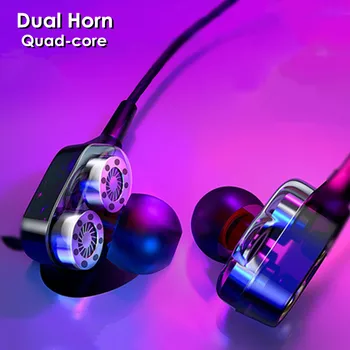 

High Bass Wired Earphone Dual Drive Stereo In-Ear Earphones With Microphone Computer Earbuds For Cell Phone