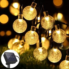 Guirlande solaire 100 led 13M, boule de cristal, étanche IP65, éclairage d'extérieur, féerique, décoration de noël, jardin