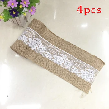 

4pcs Burlap Lace Chair Sashes Roll Bow Ties Display Wedding Special Event Party Table Sitting Decorations