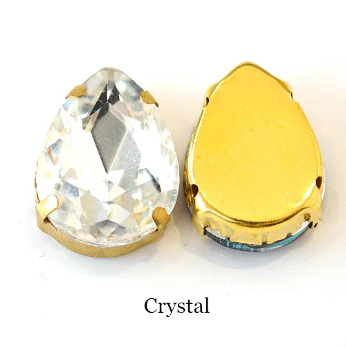 Crystal Teadrop стеклянные стразы для шитья страз с золотыми каплевидными каплями, много цветов, стразы для пришивания, свадебные украшения E7068 - Цвет: Crystal