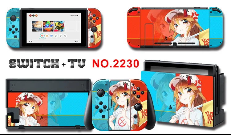 1set New Cute Anime Full Body Sticker for NS Switch Protective Cover Skin Colorful Art for Game Console Joy-Con Controller Decor