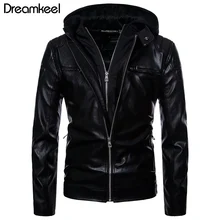 Черная кожаная куртка с капюшоном, мужские поддельные две части на молнии, мужские кожаные куртки и пальто, повседневные мужские Мотоциклетные Куртки из искусственной кожи