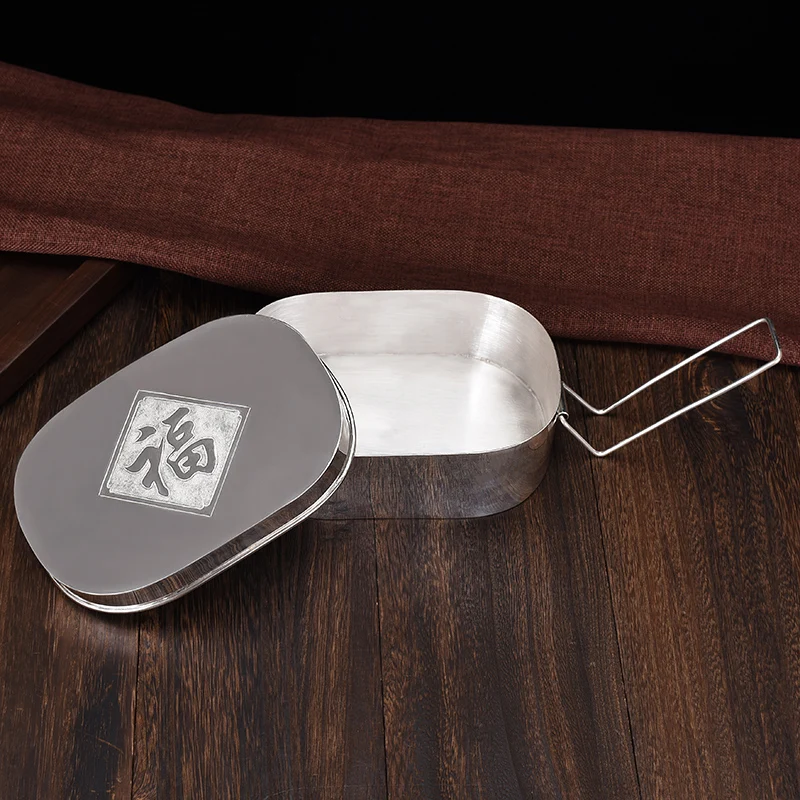 Bento box полная Серебряная миска для риса Ретро Коллекция Ретро квадратная миска для риса Однослойная серебряная посуда с крышкой