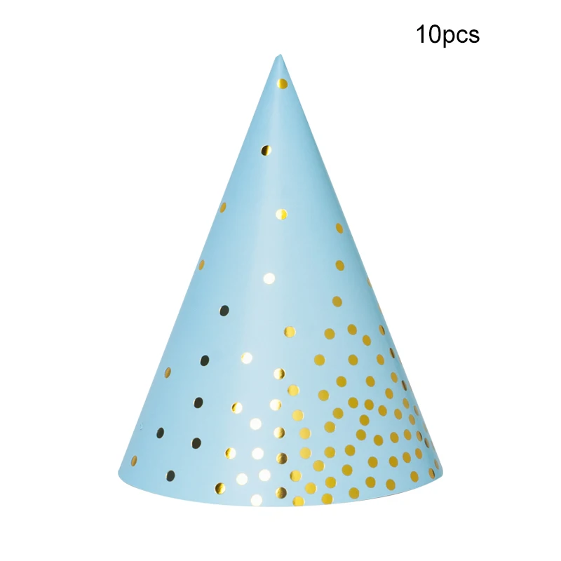 10 шт. набор одноразовой посуды синего цвета в бронзовую точку, тарелка для стаканов, бумажное полотенце, принадлежности для вечеринки на день рождения, детский Декор для свадьбы - Цвет: hat-10pcs