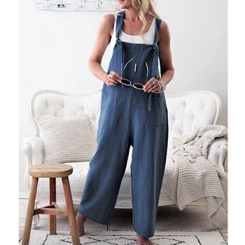 

2019 Summer Women Jumpsuits Casual Spaghetti Strap Pockets Long Playsuit Solid Slim Rompers Overalls Bodysuit Work Pants