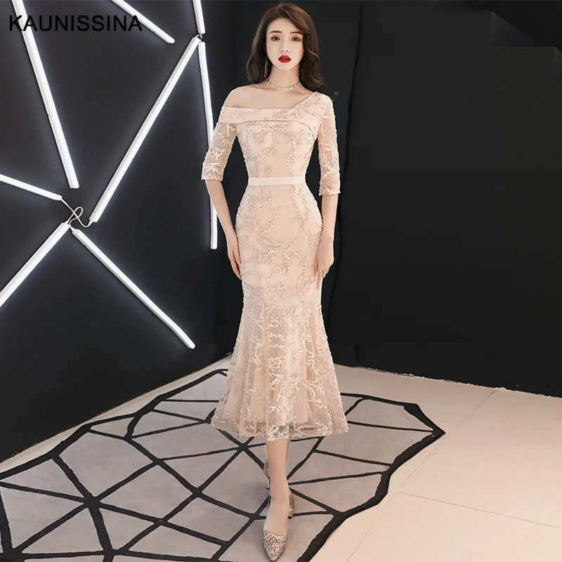 Color 4 KAUNISSINA, элегантные коктейльные платья, вечерние платья русалки, с цветочной аппликацией, длиной до середины икры, сексуальное модное платье для встречи выпускников, 10 цветов - Color: Color 4