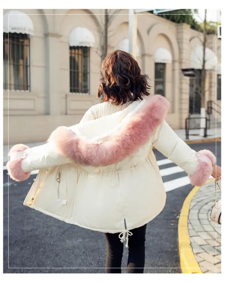 Grande fourrure de renard naturel а capuche veste d'hiver femmes vers le bas manteau 90% canard vers le bas vestes enpais chaud femme hiver manteau Parka