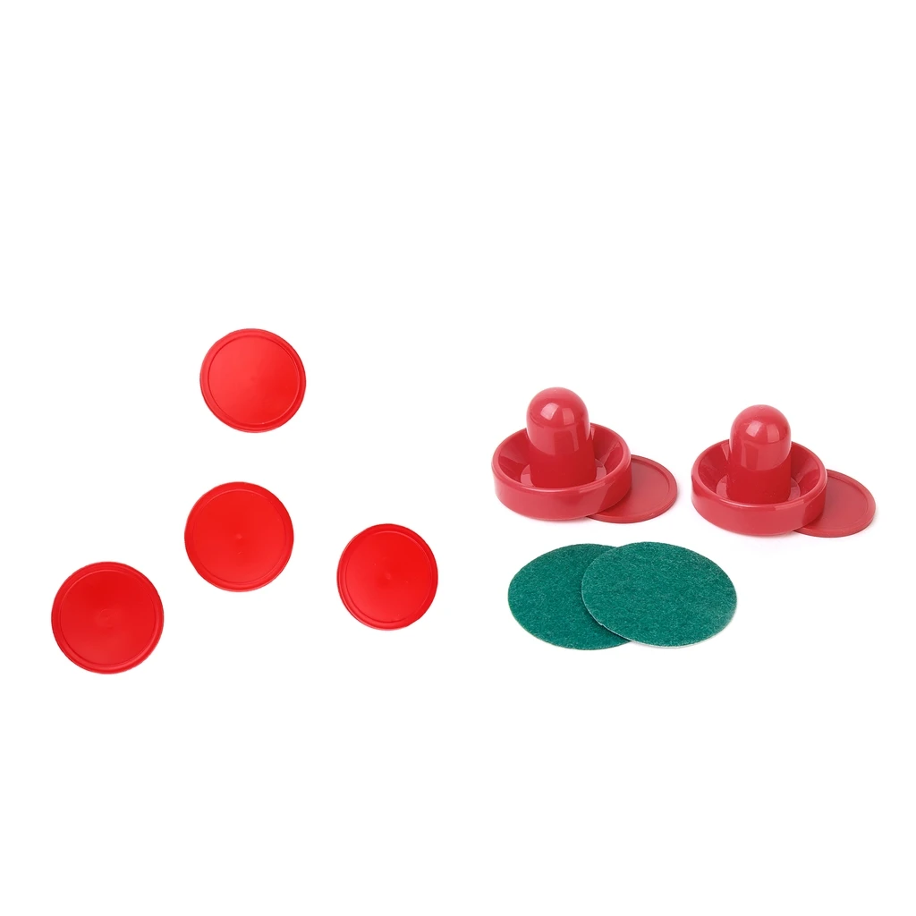 Light Weight Air Hockey Red Replacement Pucks and Slider Pusher Goalies for Game Tables, Equipment, Accessories