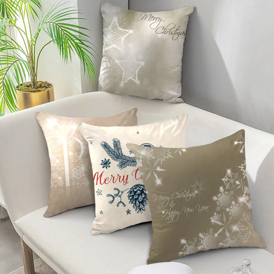 

Nanacoba Merry Christmas Cushion Cover Pillow Case Home Decor Star Snowflake Print Throw Pillowcase for Living Room Sofa Cushion