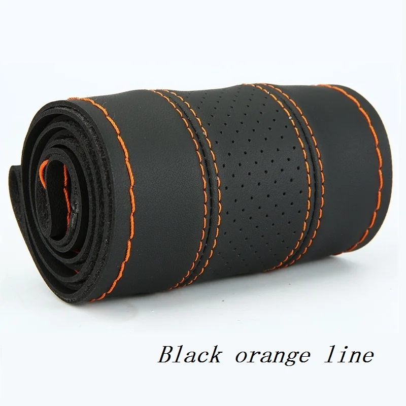 Black orange line DIY автомобиля из микрофибры кожаный чехол на руль Оплетка на руль с иглой и резьбой аксессуары для интерьера - Название цвета: Black orange line