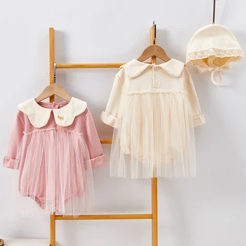 

2020 New Toddler Baby Girl Princess Lace Embroidery Dress Romper Autumn Newborn Baby Girl Long Sleeves Jumpsuit Kids Clothes