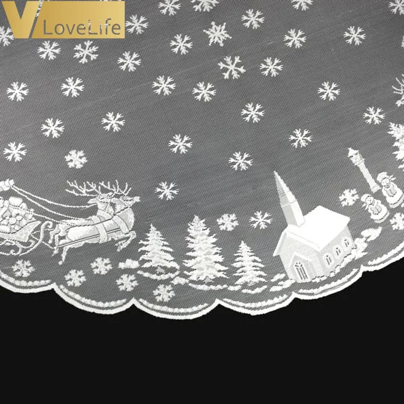  Christmas Elk White Lace Round Table Cloth Snowflake Large Table Covers Party Dinner Wedding Banque