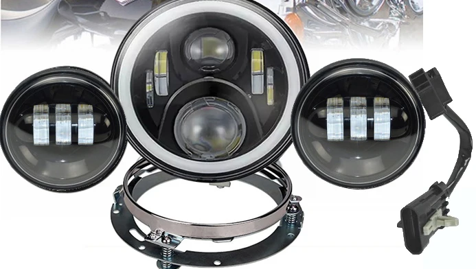 " светодиодный налобный светильник DRL Hi/Low Beam проектор двигатель 4,5" противотуманный светильник для мотоцикла лампа для Harley Street Glide Road King Electra Glide - Цвет: black set