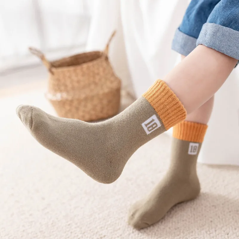 Kids Socks 5 Pairs/Lot Cotton Children Kids Socks for Girls Boys Winter Thicken Wear Solid Color Fashion Sports Casual