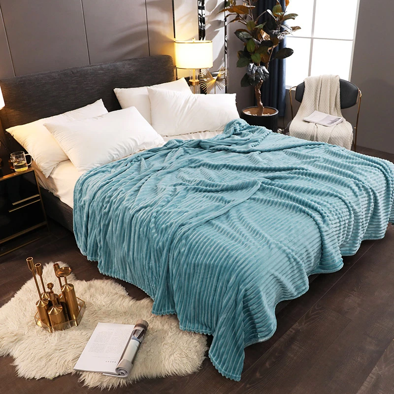 Новое яркое удобное фланелевое одеяло ярких цветов в полоску, жаккардовое супер мягкое одеяло s для кровати Mantas De Cama - Цвет: lake blue