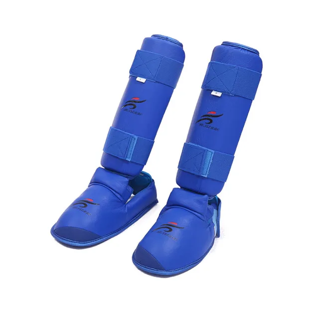 Leg Hand Foot Protector Taekwondo Sparring Gear Set Shin Guard Women Bands Palm Boxing Gloves Karate Shoes MMA Men Child Kids Blue Leg Protector
