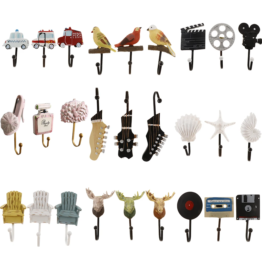 

3 Pcs/Set Decorative Coat Hook Resin Wall Mounted Tape Hangers for Clothes Key Scarf Home Kitchen Bathroom Use