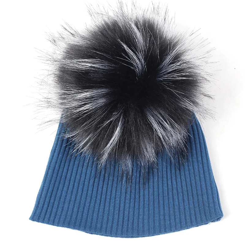 dark blue 11 Geebro/однотонная шапка для девочки и мальчика, хлопковая шапка в рубчик, детская шапка с черепом, милая мягкая шапка с искусственным помпоном - Цвет: dark blue 11