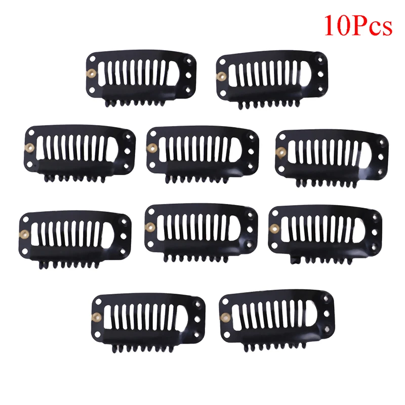 10/100Pcs Rubber Wig Clips For Hair Extensions Black 3.3CM 9 Claws Wig Combs Hair Clips For Weave Extensions U/Wire Shape Clips