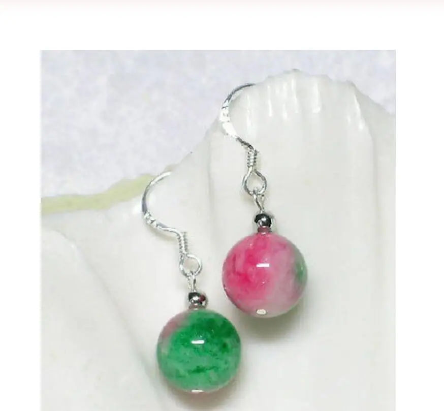 10mm Green Red White Pink Multicolor Round Jade 925 Silver Hook Earrings | Украшения и аксессуары