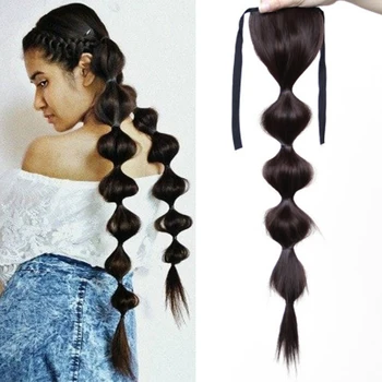 

AILIADE Drawstring Afro Puff Kinky Straight Fake Bubble Ponytail Synthetic Hair Hairpiece For Women Clip in Hair Extension