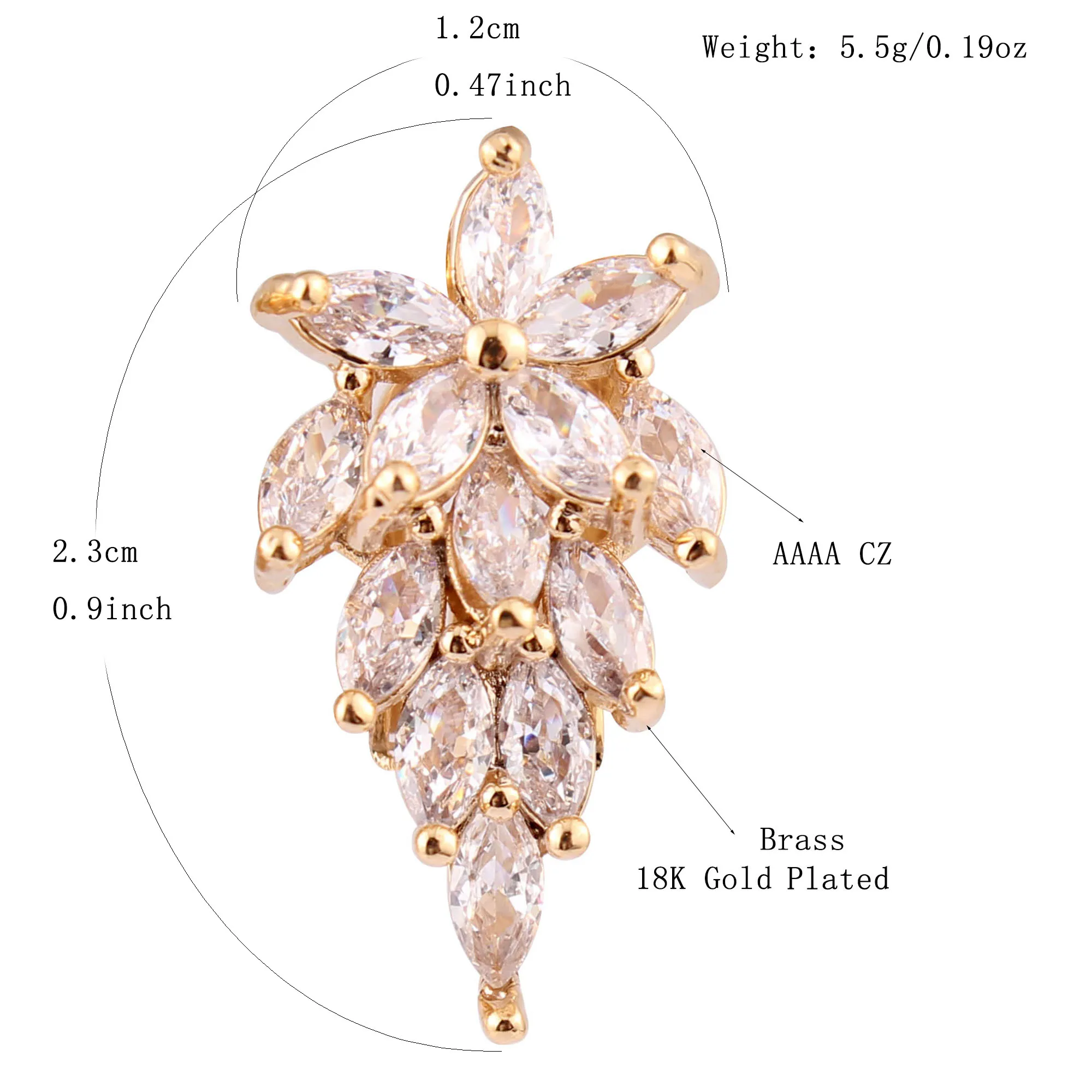 AAA CZ Leaf Shape Clip on Earrings Not Pierced For Women Girls Luxury Fashion Bridal Wedding Ear Cuff Earrings Good Gift