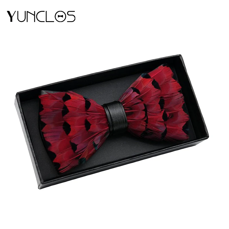 

YUNCLOS Casual Feather Men Bow Tie Flat Head Type Wedding Singer Stages Men Bow Tie Fashion Adult Business Men Bowe Tie Feather