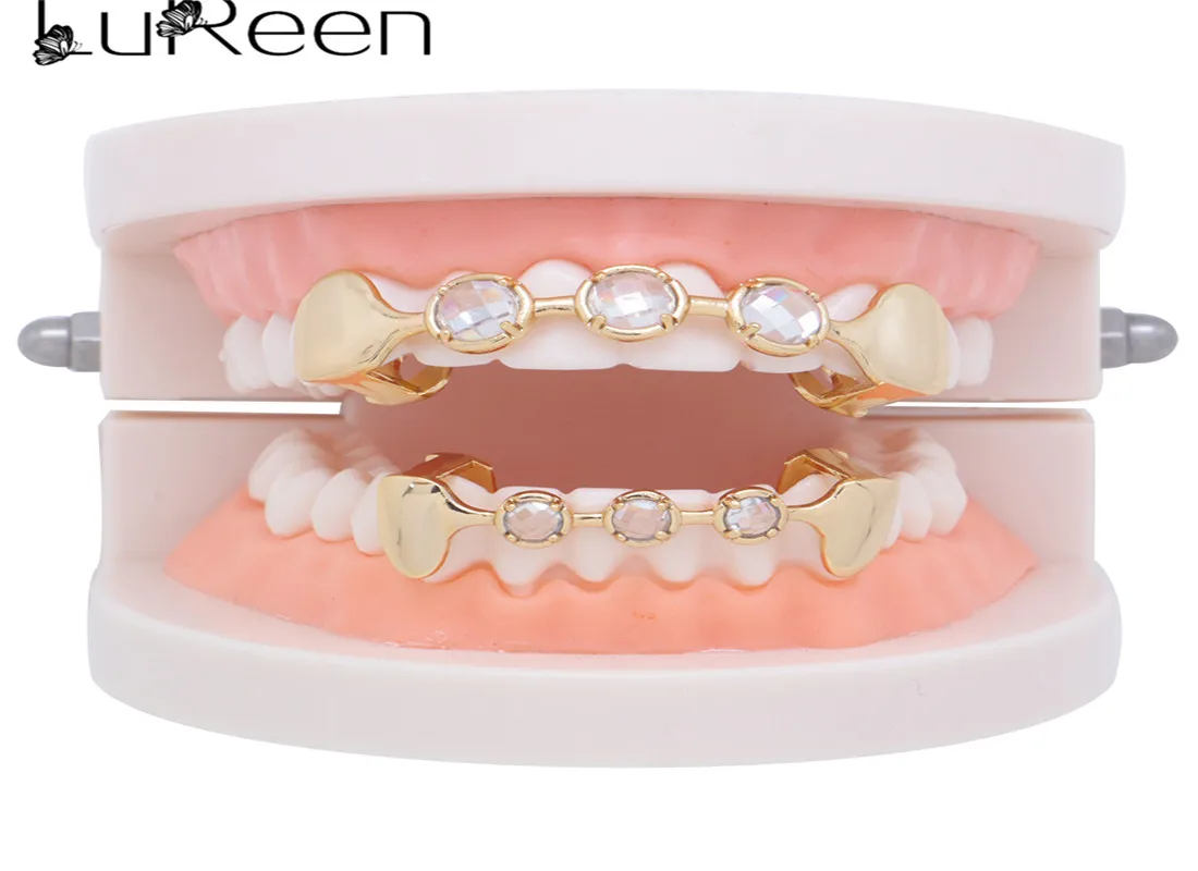 Lureen хип-хоп ЗУБЫ Grillz верхние и нижние CZ грили стоматологические вампирские зубы