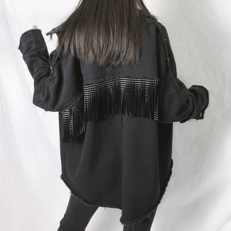 Vintage-Stylish-Fringe-Beaded-Loose-Denim-Jacket-Coat-Women-2019-Fashion-Long-Sleeve-Frayed-Trim-Ladies