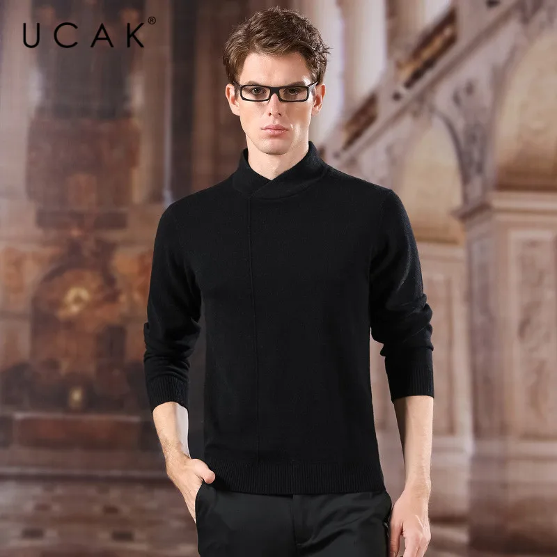 ^*Best Offers UCAK Brand Turtleneck Sweater Men 2020 Fashion Trend New Arrival Spring Casual Striped Pure Merino Wool Homme Pullover U3159
