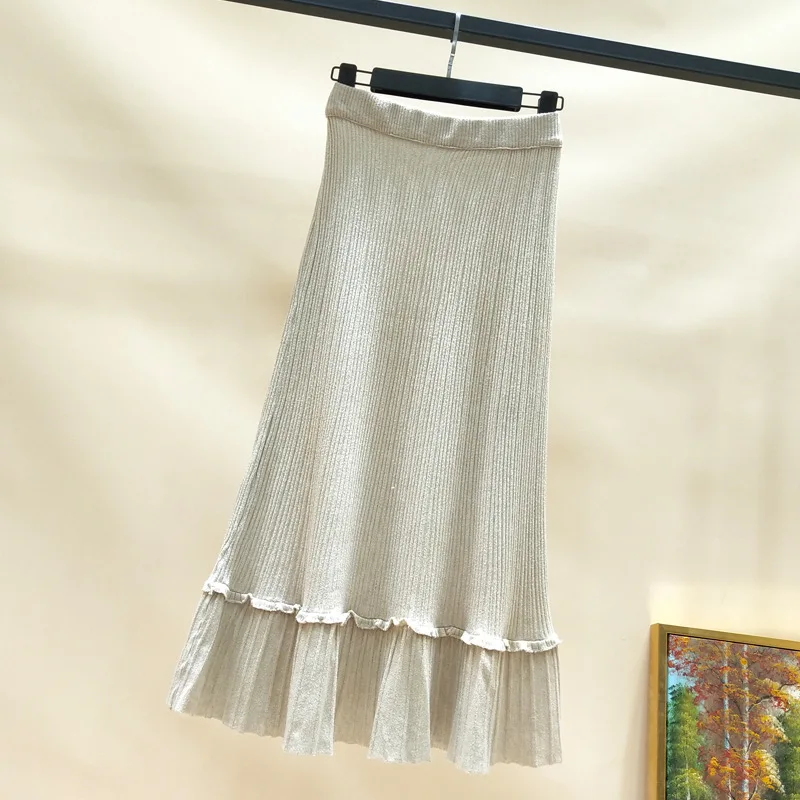 Korean style high waist knitted skirt streetwear autumn long skirt plus size winter long skirts long skirts for women