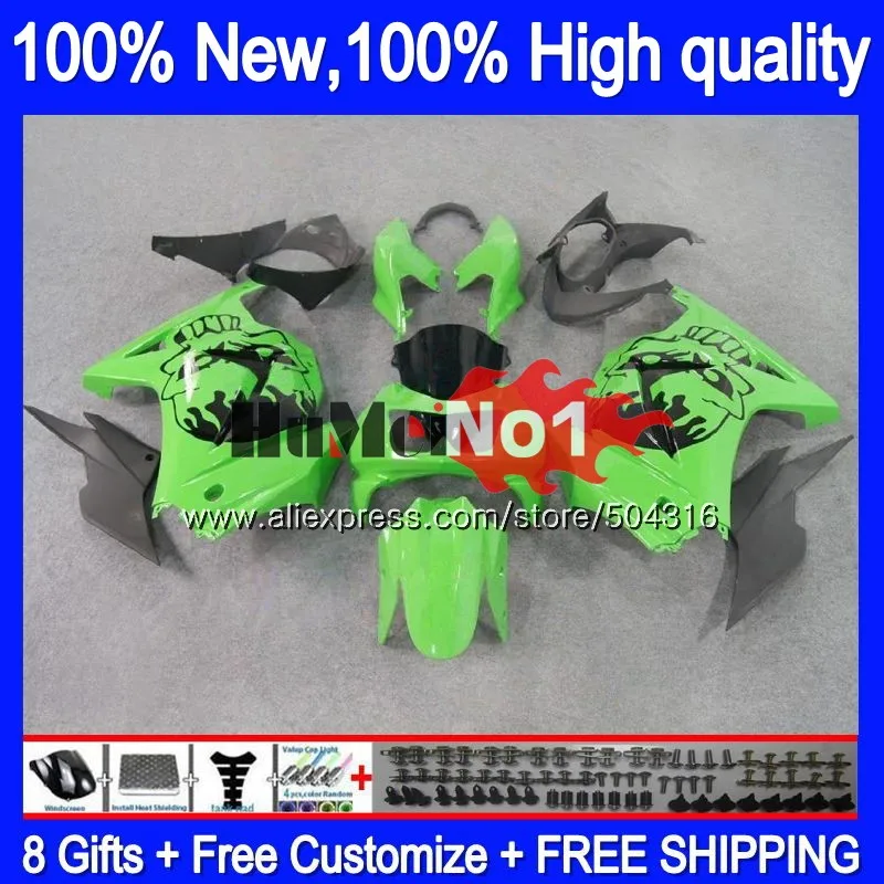 Комплект для KAWASAKI EX250 ZX250 R EX250R 10MC. 25 ZX EX 250 250R ZX250R 2008 2009 2010 2011 2012 08 09 10 11 12 череп черный обтекатель - Цвет: No. 1