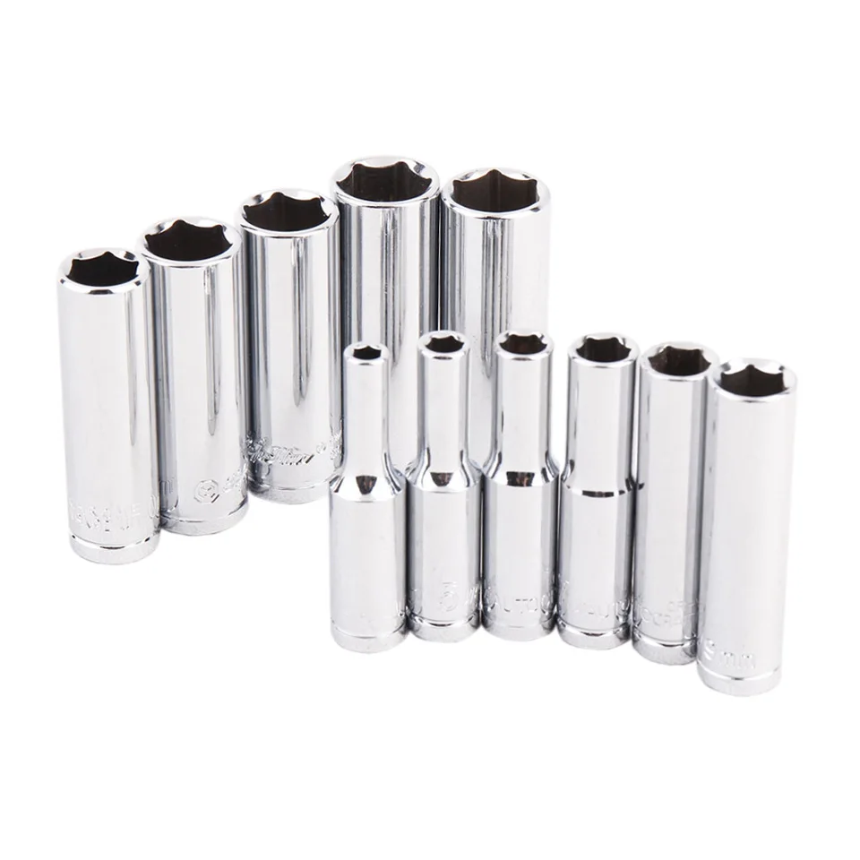 

11pc 1/4" Deep Socket Wrench Head 4-14mm Drive Socket Adapter Torque Wrench Head Car Repair Tool Sets Cliquet Douille Lokma Seti
