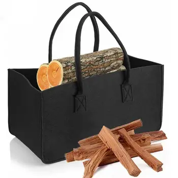 

Felt Bag Black Fireplace Wooden Bag Felt Basket Fire Wood Pocket Firewood Basket Basket Felt Newspaper Stalls Newspaper Basket
