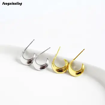 

Fengxiaoling Real 925 Sterling Silver Earrings For Women Minimalist Half Circle C Shape Stud Earrings Fine Jewelry Accessories