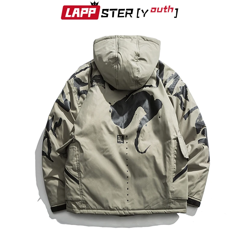 LAPPSTER-Youth Мужская Зимняя парка в китайском стиле с принтом,, хип-хоп зимние куртки, пальто, корейская мода, повседневная черная ветровка