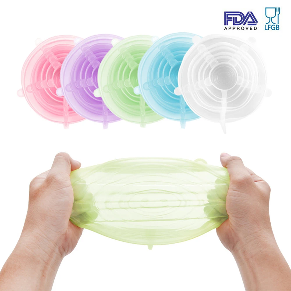 

6 Pcs/Set Reusable Silicone Lids Food grade tapas de silicona para alimentos Spill Lids For Food Pot Dish Kitchen Accessories