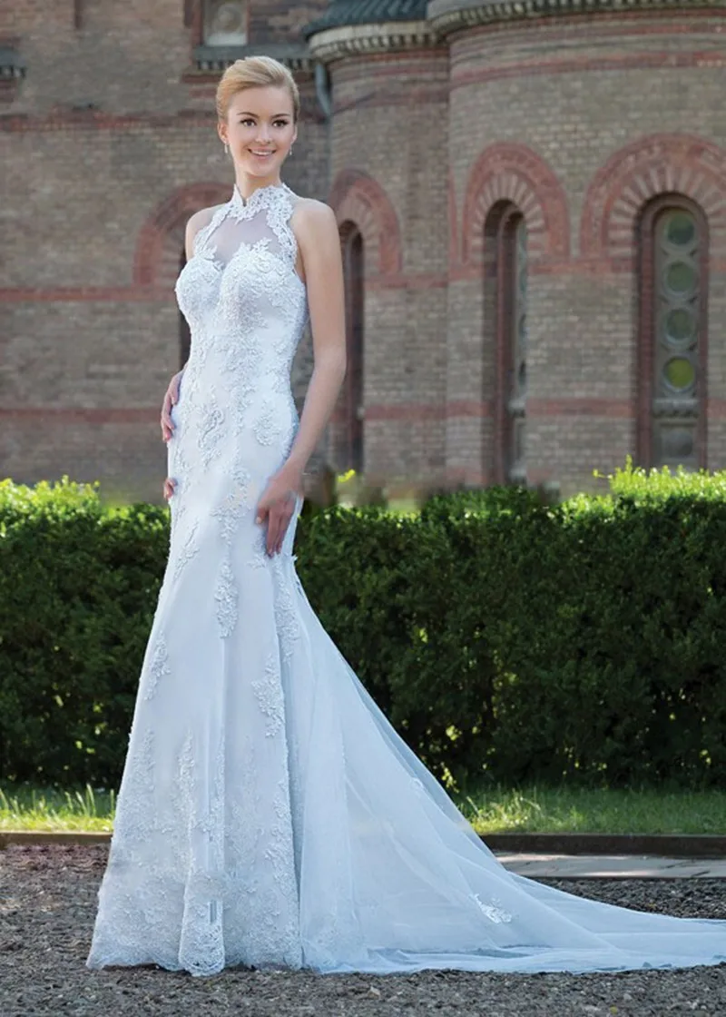 Vestido De Noiva, винтажное кружевное платье русалки,, сексуальное, с открытой спиной, с высоким воротом, труба, для невесты, платье для матери невесты