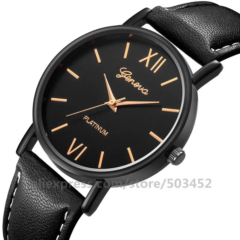 black rose pointer 100 шт/партия Geneva 614 часы заводская цена часы ремешок PU кожаный ремень Стад весы Montre Homme кварцевые часы для мужчин и женщин - Цвет: black rose pointer
