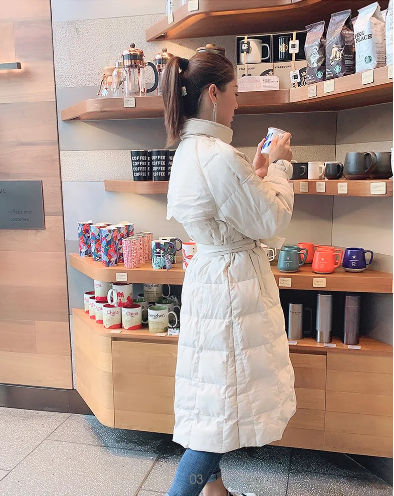 Off Season Sale down Jacket Women's Mid-length New Style Hot Selling Korean-style Loose-Fit Long over-the-Knee-Style Waist
