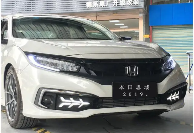 1 пара светодиодный DRL для Honda Civic седан с движущимся сигналом светодиодный противотуманный фонарь крышка дневного света с отверстием противотуманной фары
