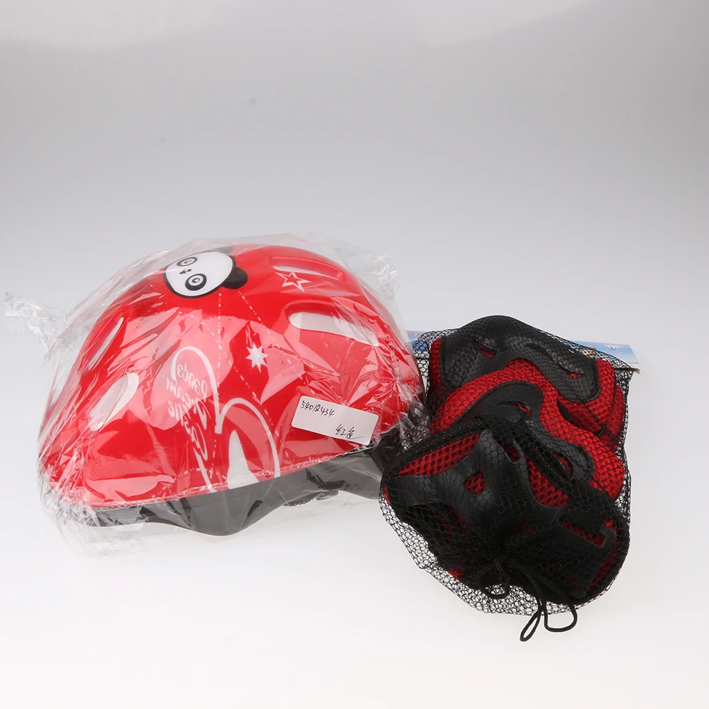 7 Pieces Kid Child Roller Skating Cycling Skateboard Scooter Helmet Knee Elbow Pad Wrist Guard Red/Blue/Pink